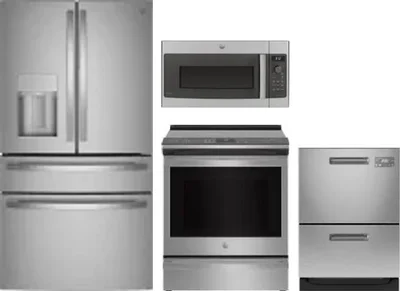 4 Piece Package Includes Refrigerator, Range, Microwave And Dishwasher
